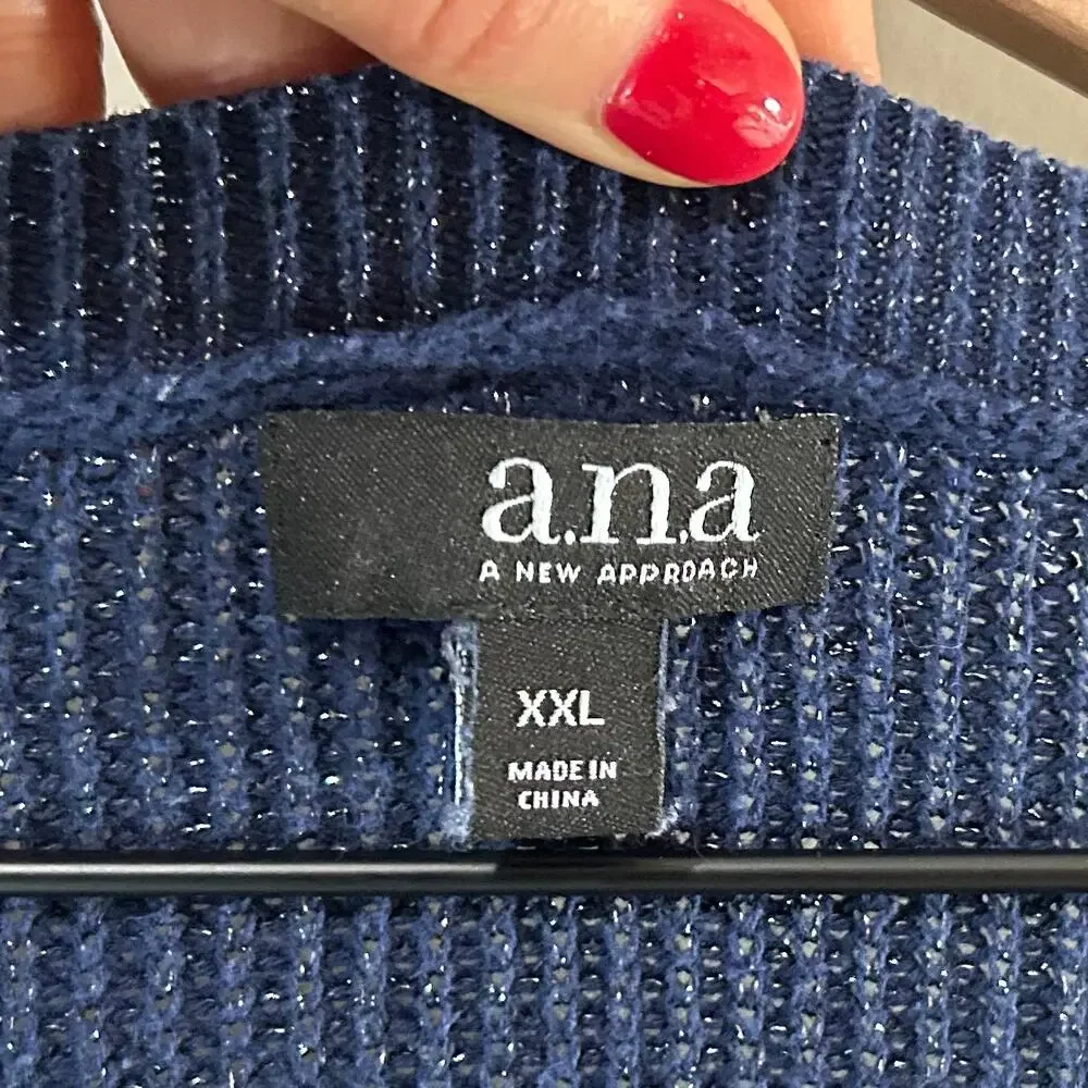 a.n.a. A New Approach Blue and Silver Knit Tunic Sweater Size XXL Pullover - Picture 5 of 9